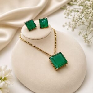 Emerald Green Doublet Necklace and Earring Set