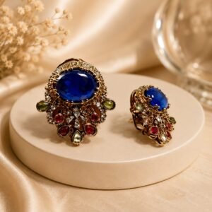 Designer Blue Stone Studded Earrings, Premium Stone