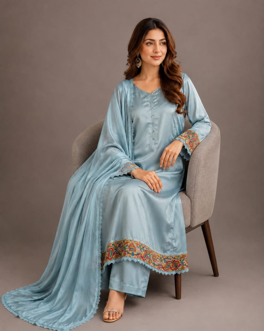 Aqua Blue Korean Silk Formal Suit, Ready to Ship - 01