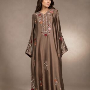 Beige Sheesha Silk Suit with Thread Work Embroidery - 01