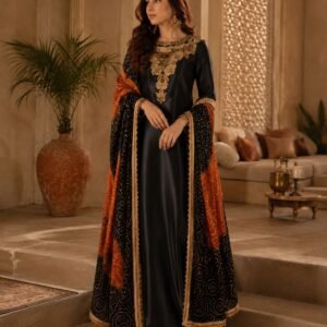 Black Sheesha Silk Suit with Bandhani Mukesh Dupatta - 02