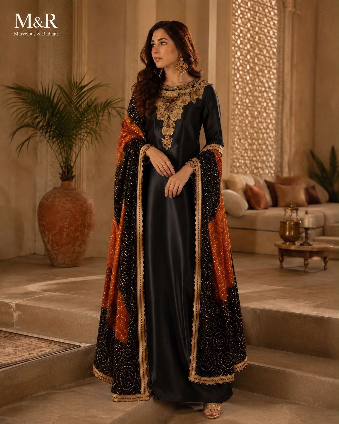 Black Sheesha Silk Suit with Bandhani Mukesh Dupatta - 02