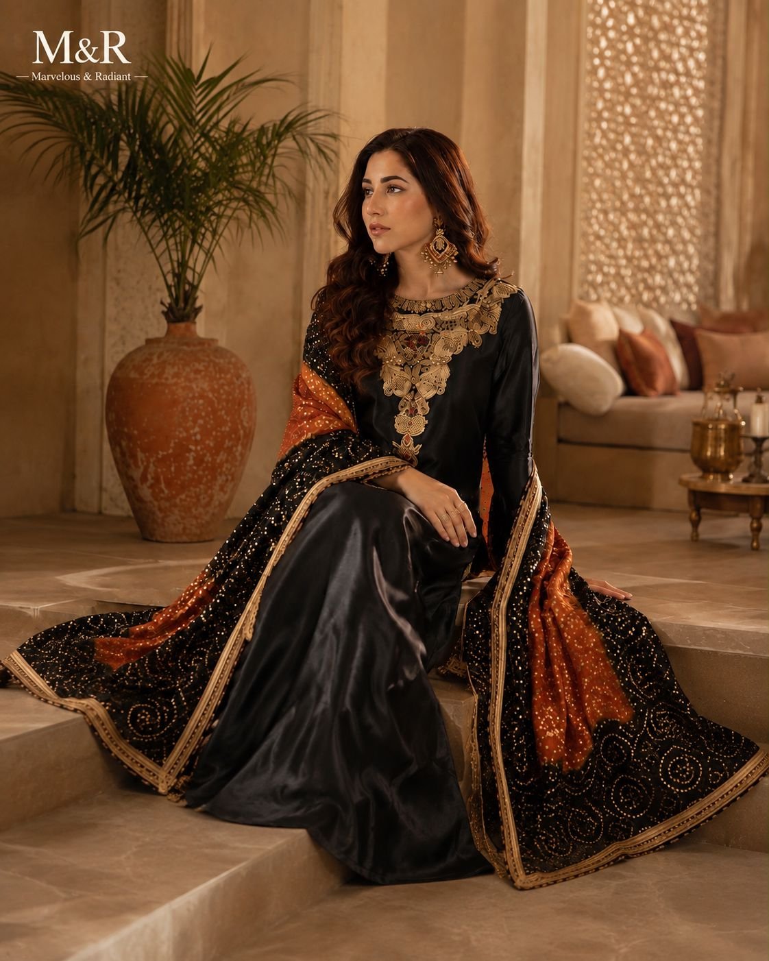 Black Sheesha Silk Suit with Bandhani Mukesh Dupatta - 02