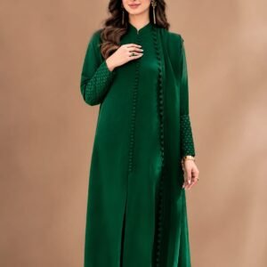 Emerald Green Korean Raw Silk Formal Suit with Hand Embroidery -01