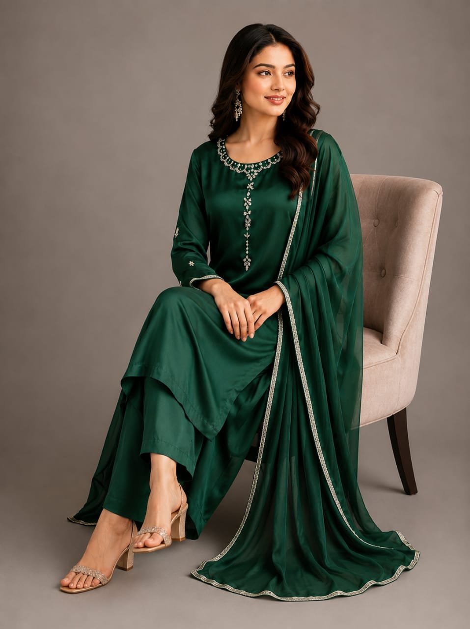 Green Chamuse Silk Formal Suit, Ready to Ship - 01