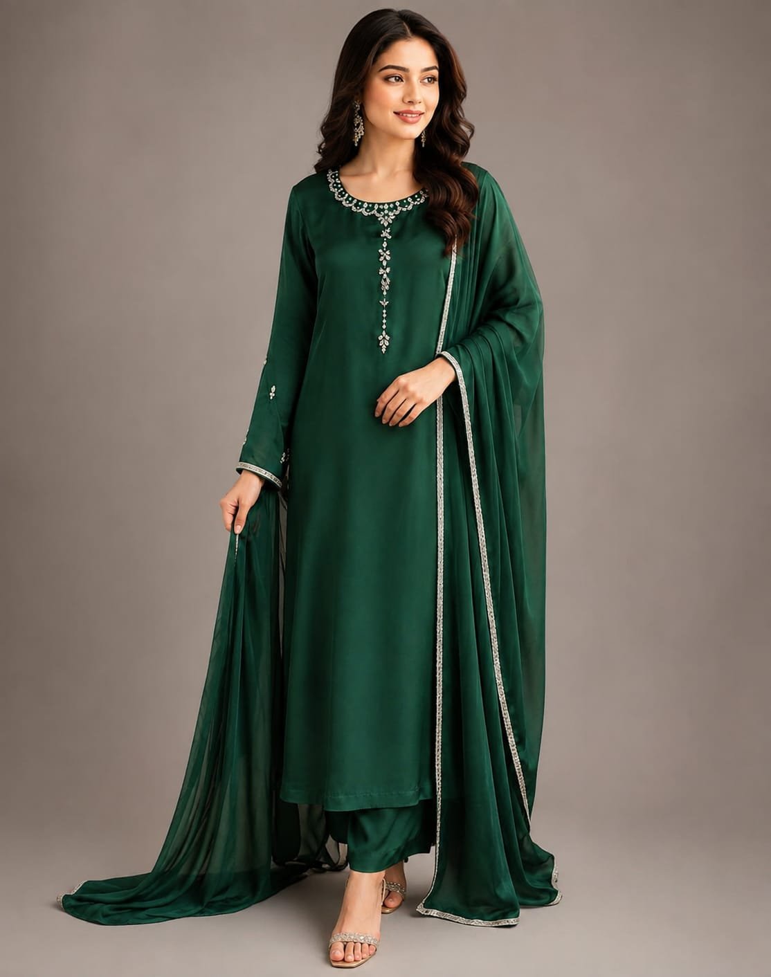 Green Chamuse Silk Formal Suit, Ready to Ship - 02