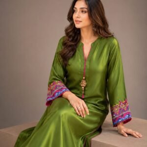 Green Tassel Silk Suit with Digital Print Chamuse Silk Dupatta - 01