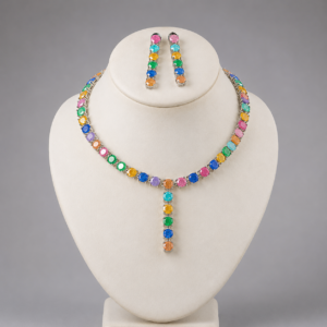 Pastel Ice Crush Doublet Cubic Zircon Necklace and Earring Set