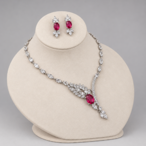 Ruby Doublet AAA Cubic Zircon Dainty Necklace and Earring Set