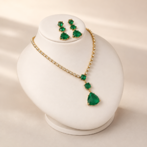 Emerald Doublet Moissanite Dainty Necklace and Earring Set