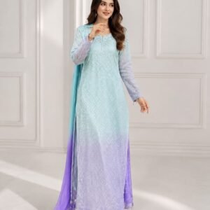 Two-Tone Chiffon Festive Suit with 9mm Katori Sequins - Aqua & Lilac -01