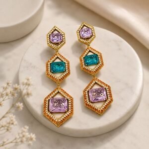 Designer Inspired Tri-Stone Doublet Drop Earrings