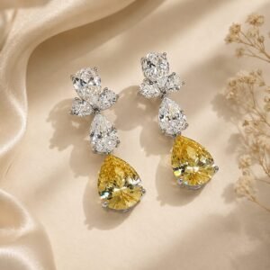 Premium AD Collection Yellow Teardrop Drop Earrings