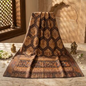 Regal Espresso & Amber Heritage Kani Silk Shawl with Mughal Figurative Motifs