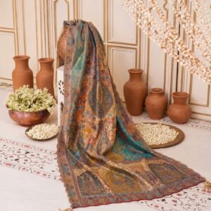 Artisanal Teal & Turquoise Kani Silk Wrap – Antique Gold Heritage Edition
