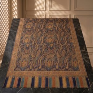 Timeless Kashmiri Kani Silk Shawl with Intricate Paisley Motifs in Rich Earthy Tones