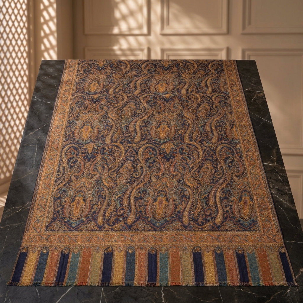 Timeless Kashmiri Kani Silk Shawl with Intricate Paisley Motifs in Rich Earthy Tones