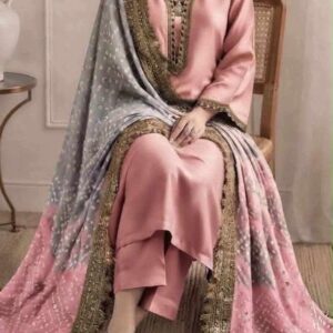 Designer Pure Shamooz Silk Formal Suit with Bandhani Mukesh Dupatta (Multi-Color Variations)